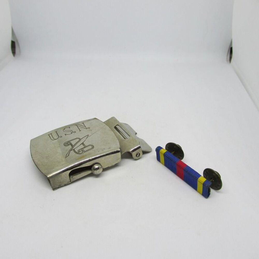 Original WW2 Silvertone US Navy Journalist Belt Buckle and Bar